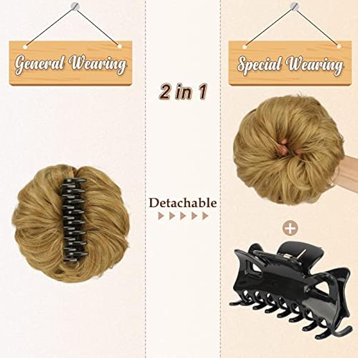 BARSDAR Claw Clip Messy Bun Hairpiece, Clip in Hair Scrunchies Curly Synthetic Hair Bun Extensions for Women Ponytail Updo Hair Donut Chignon - Image 5